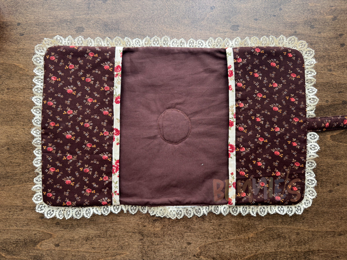 (Flawed) Brown Floral + Lace Trim Bible Cover - Medium