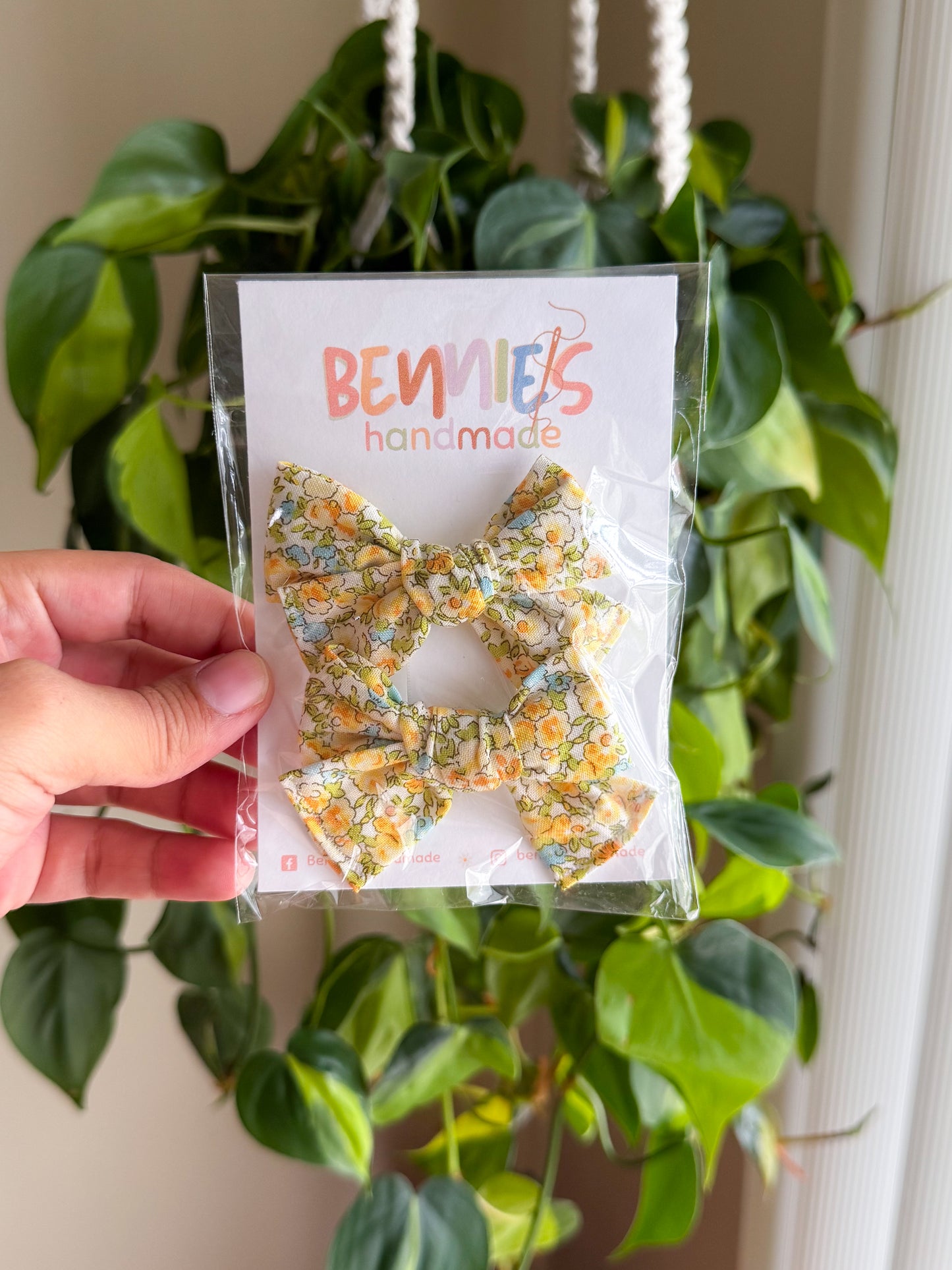 Yellow Floral - 3" bows on clips