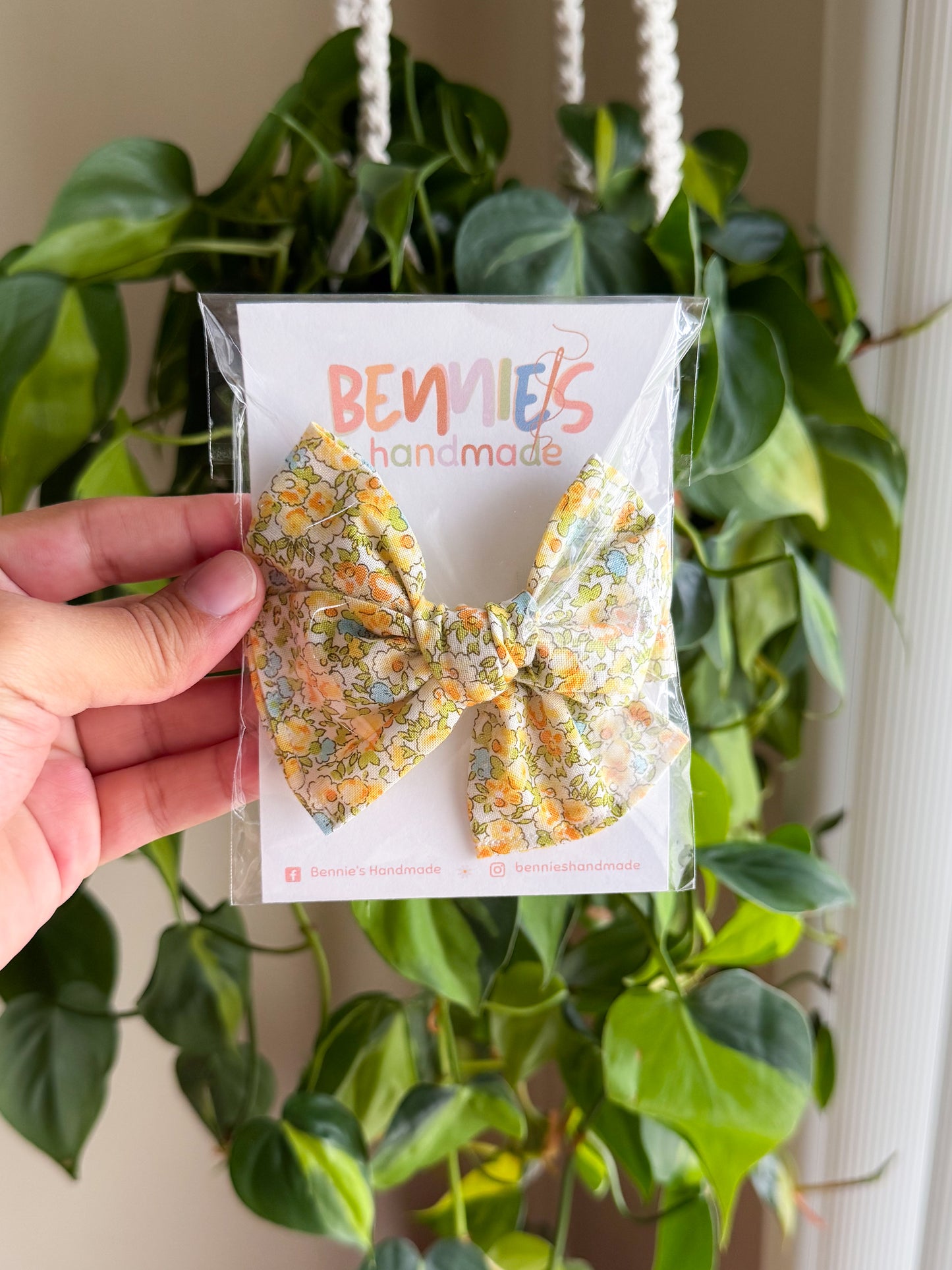 Yellow Floral - 4" bow on clip