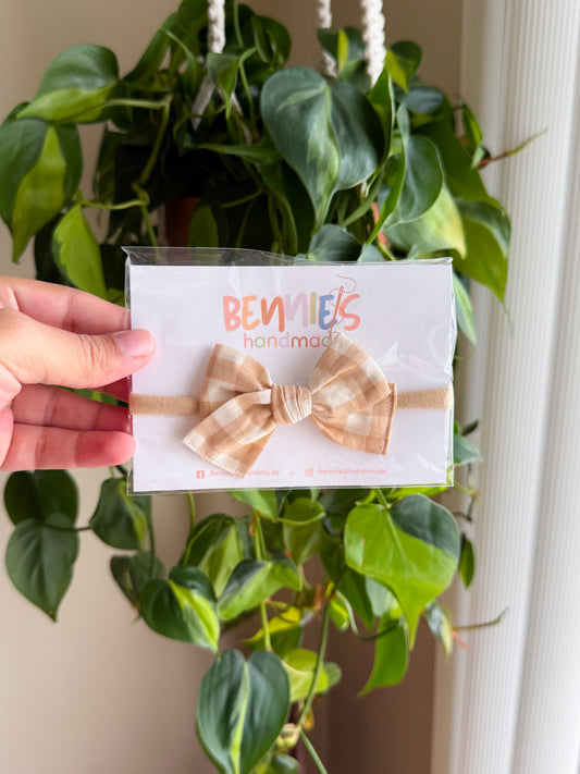 Tan Gingham - 3" bow on nylon