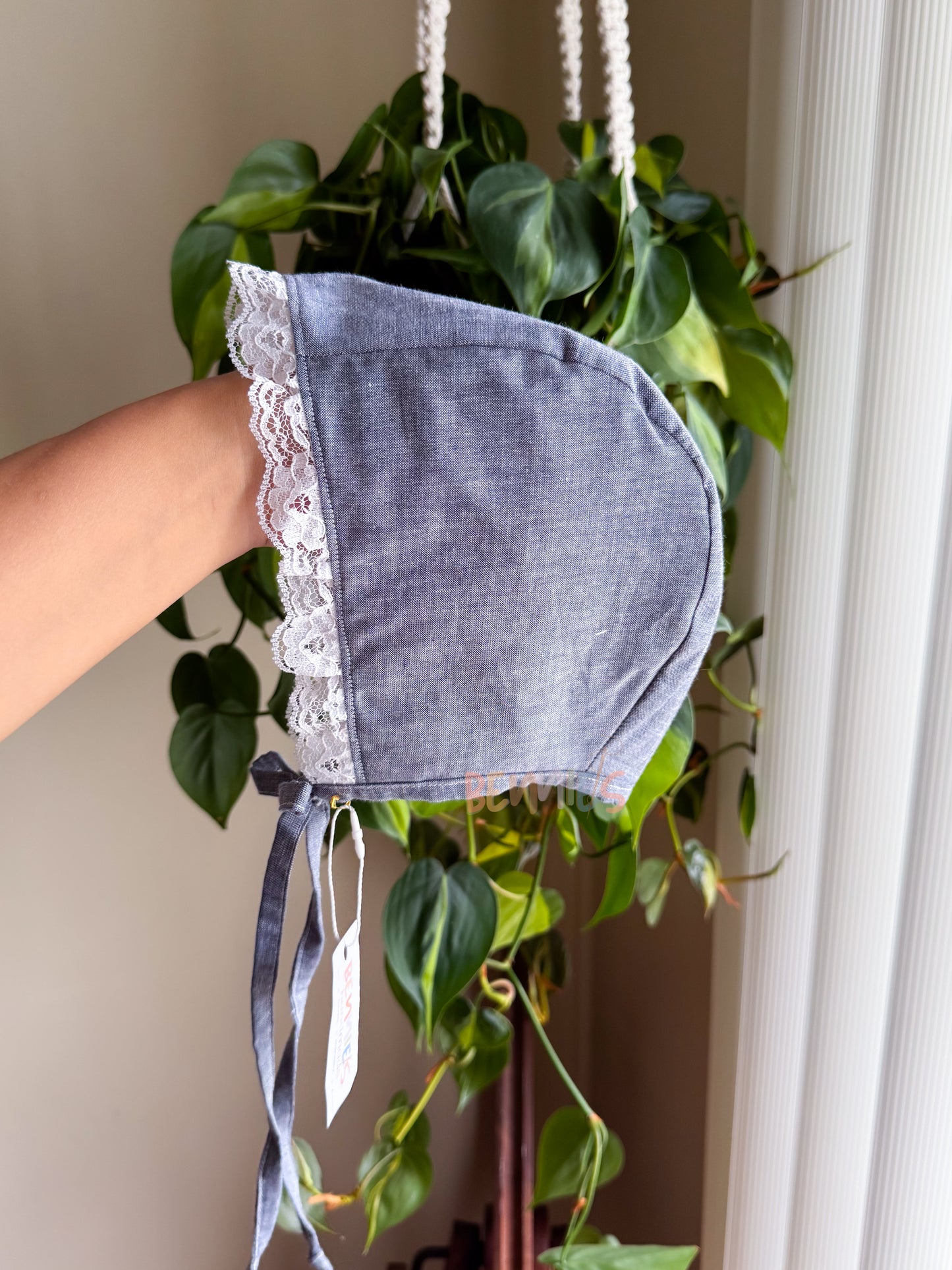 Denim Lace Bonnet - Large