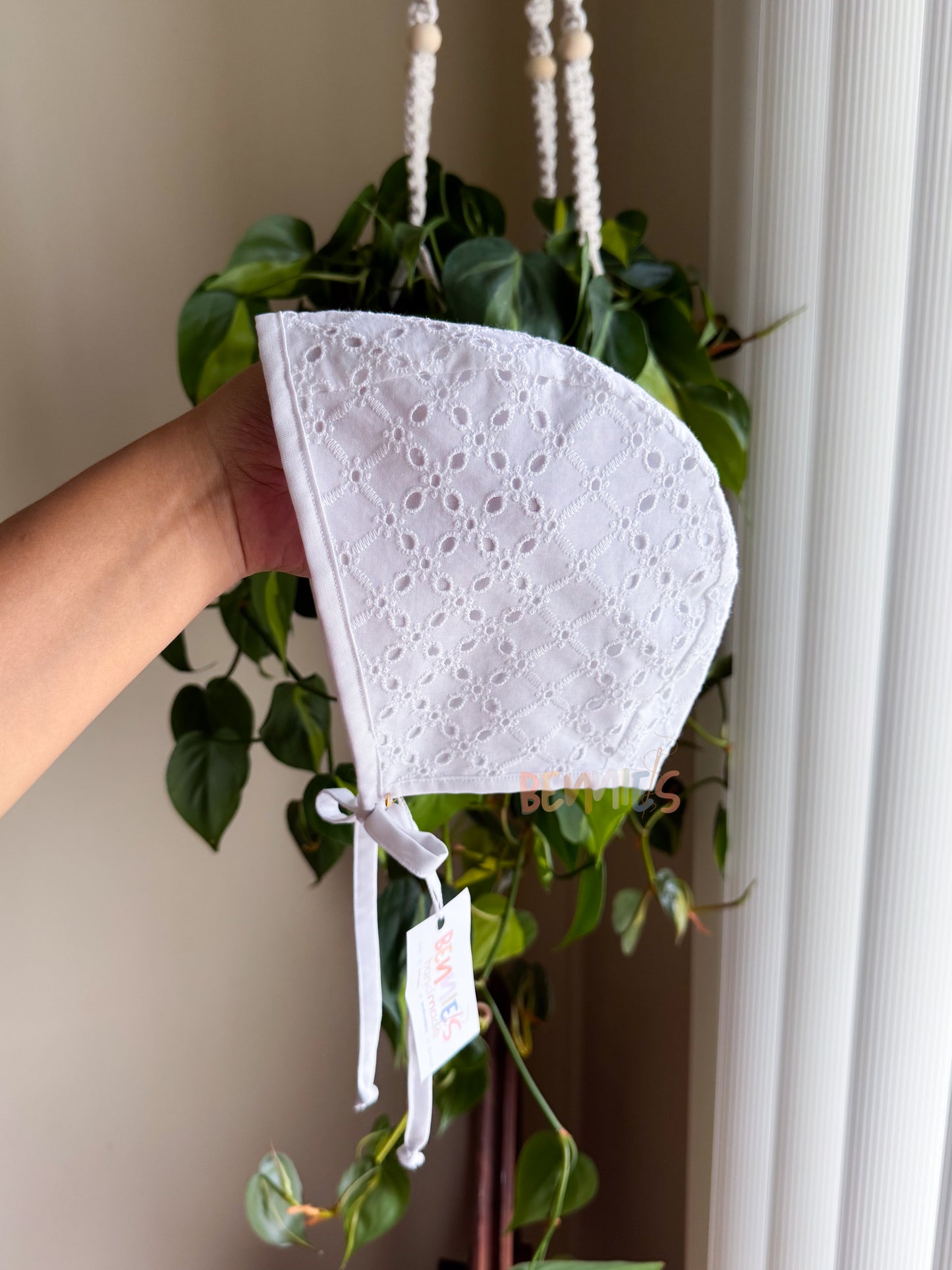 White Eyelet Bonnet - Large