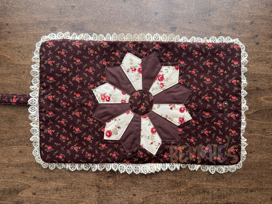 (Flawed) Brown Floral + Lace Trim Bible Cover - Medium